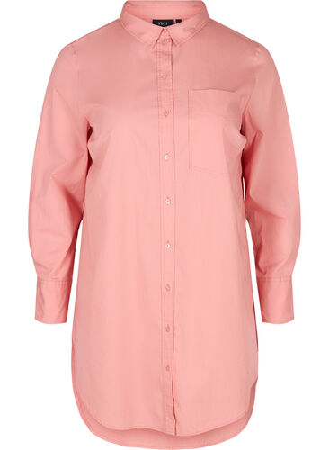 Lang bomullsskjorte med lomme på brystet, Blush, Packshot image number 0