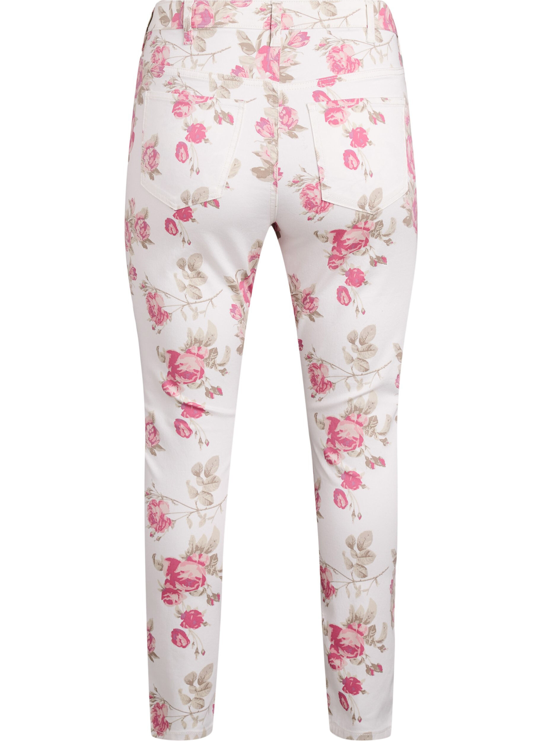 Zizzi Supersmal Amy jeans med blomstertrykk, Vanilje, Packshot image number 1