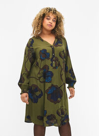 Mønstrete kjole i viskose, Green Big Flower, Model