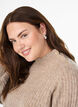 Ribbestrikket genser med puffede ermer og knapper, Beige, Model image number 3