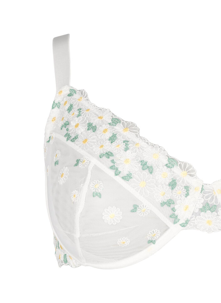 Balconette-BH i mesh med tusenfryd broderi, Hvit, Packshot image number 2