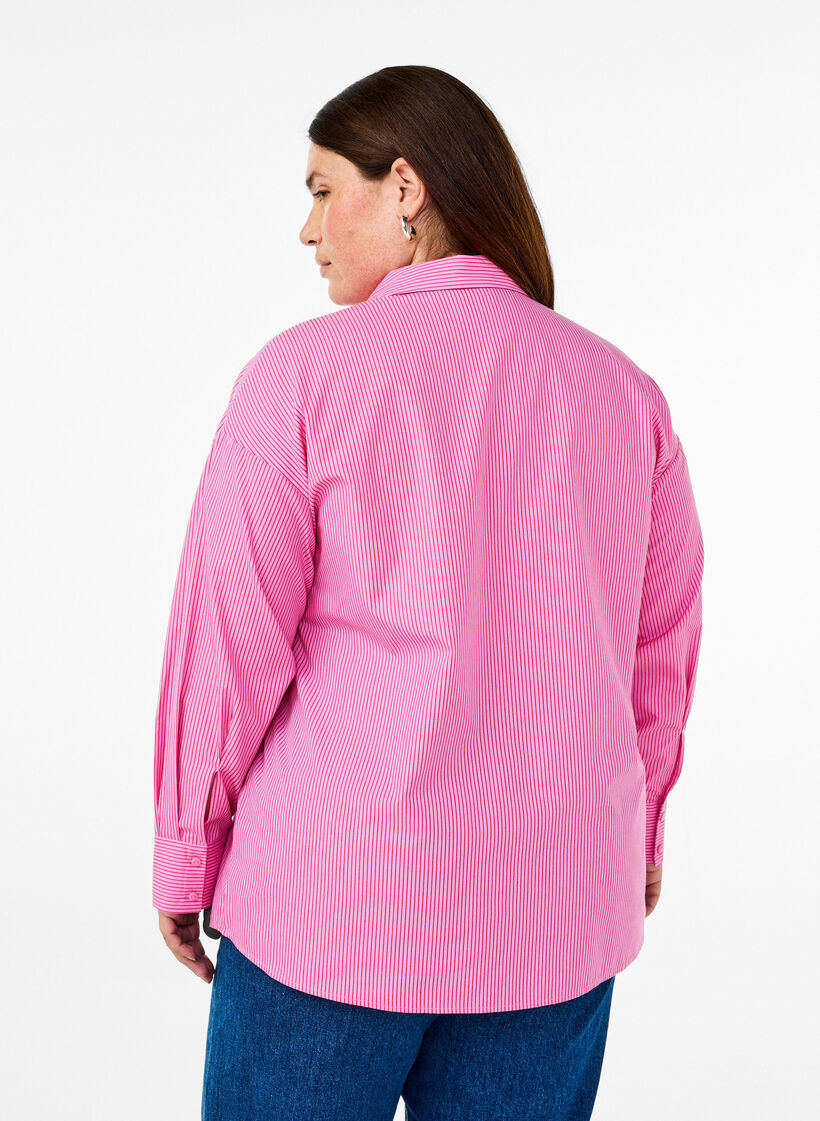 Løs langermet skjorte med striper, Rosa, Model image number 2