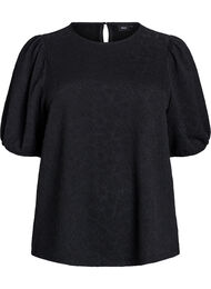 Strukturert bluse med korte ermer, Black