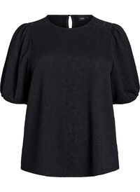 Strukturert bluse med korte ermer, Svart Strukturert bluse med korte ermer
