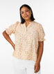 Bluse i viskose med blomstertrykk, korte ermer og volangkrage, Gul, Model image number 0