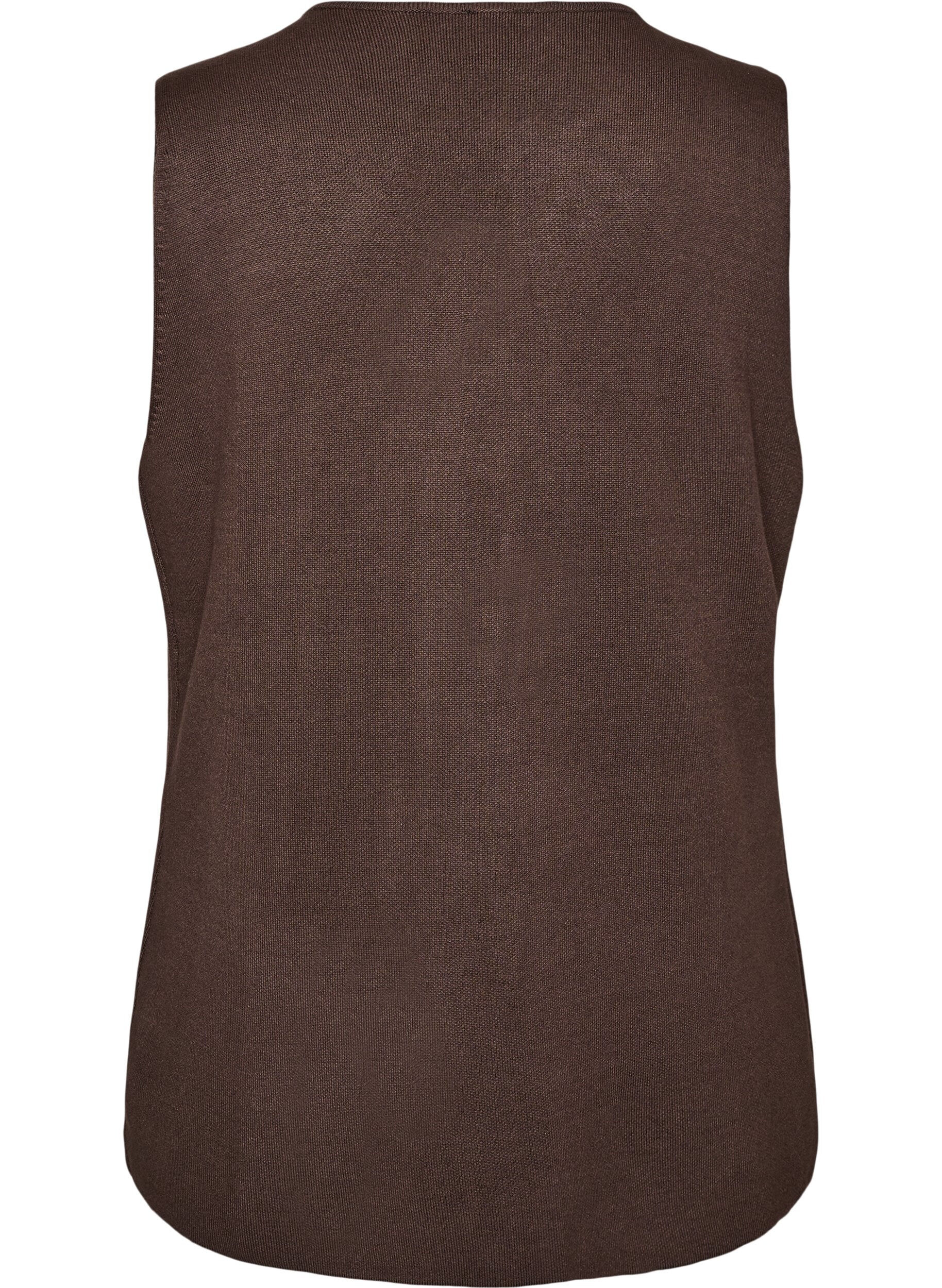 ZizziErmel&oslash;s strikkevest med dekorative knapper, Brun, Packshot image number 1
