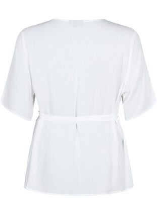 Bluse i viskose med omslagseffekt, Bright White, Packshot image number 1