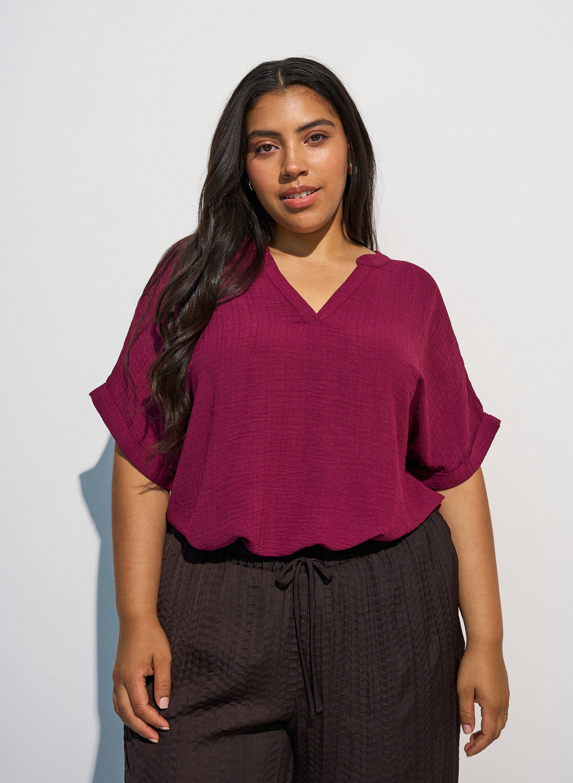 ZizziL&oslash;s bluse med korte ermer, R&oslash;d, Model image number 3