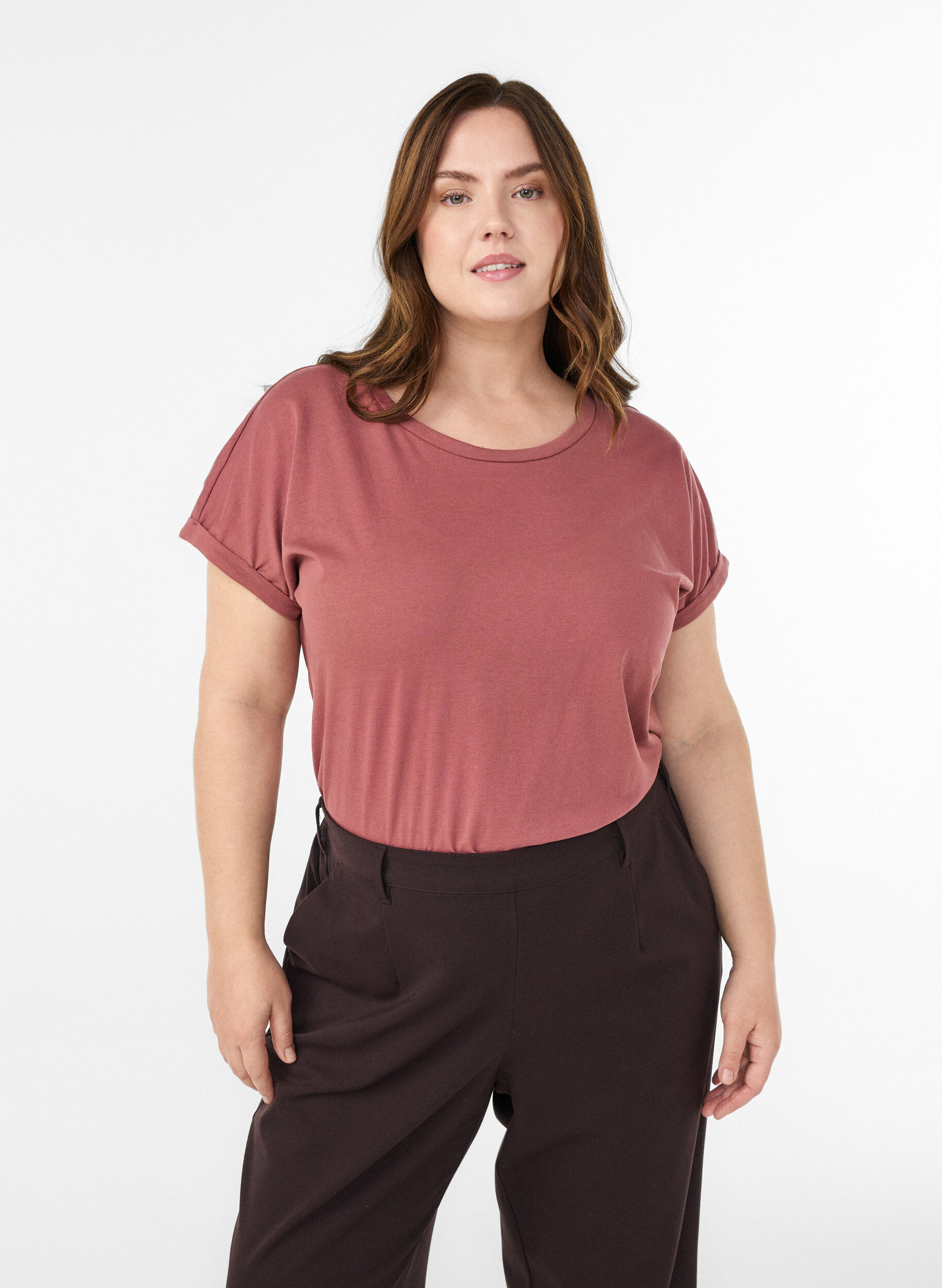 Kortermet t-skjorte i bomullsblanding, Rosa, Model