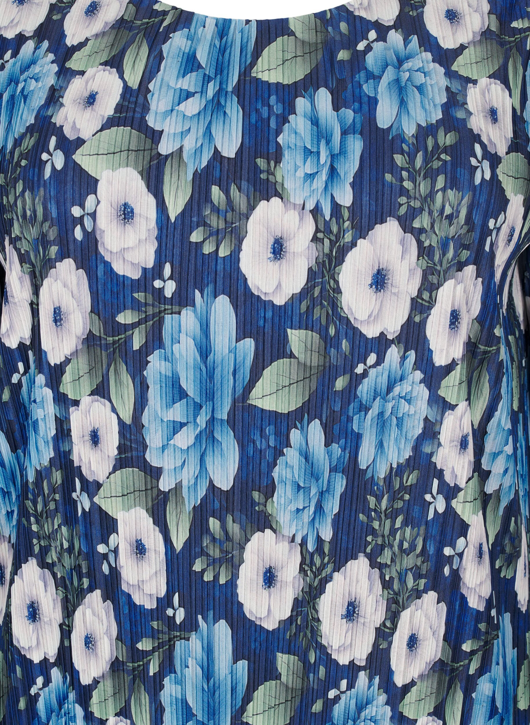 Zizzi Plissert kjole med 3/4 ermer, Bl&aring;, Packshot image number 2