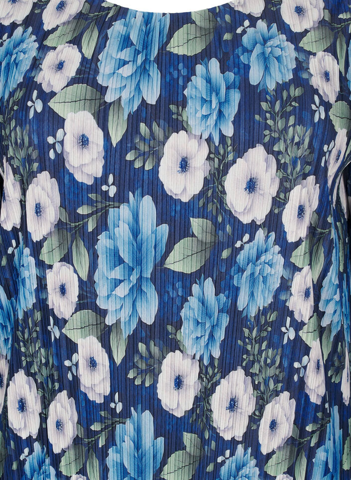 Plissert kjole med 3/4 ermer, Blå, Packshot image number 2