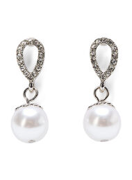 Dråpeformede øredobber med perle og strass, Silver w. Pearl, Packshot