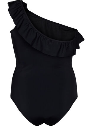One-Shoulder badetøy med ruffle, Black, Packshot image number 1