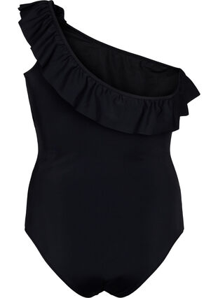 Zizzi One-Shoulder badetøy med ruffle, Black, Packshot image number 1