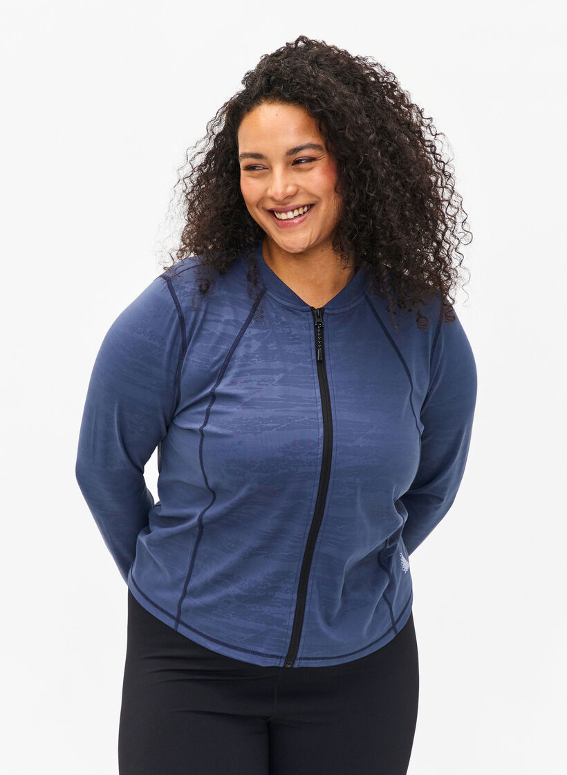 Treningsbluse med glidelås, Mood Indigo, Model image number 0
