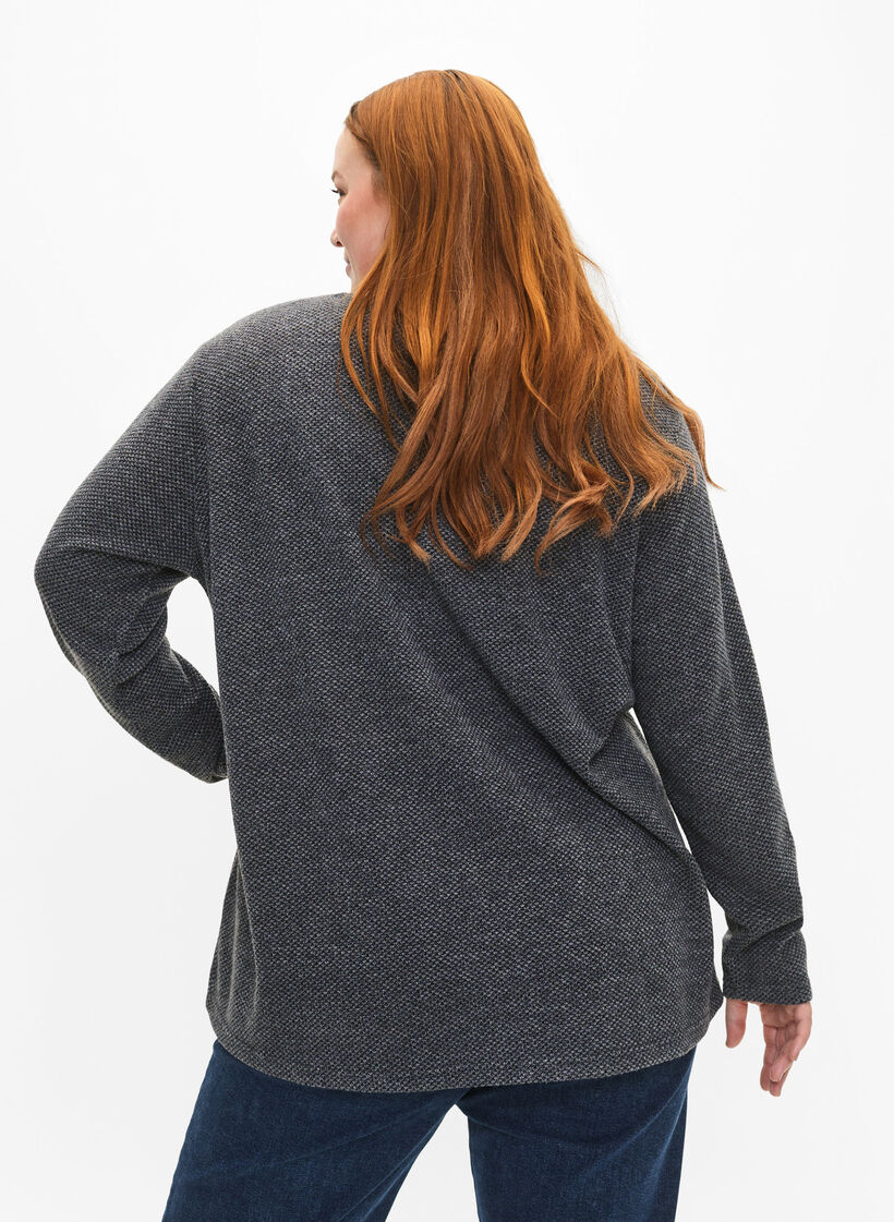 Melange Bluse med rund hals og lange ermer, Dark Grey, Model image number 1