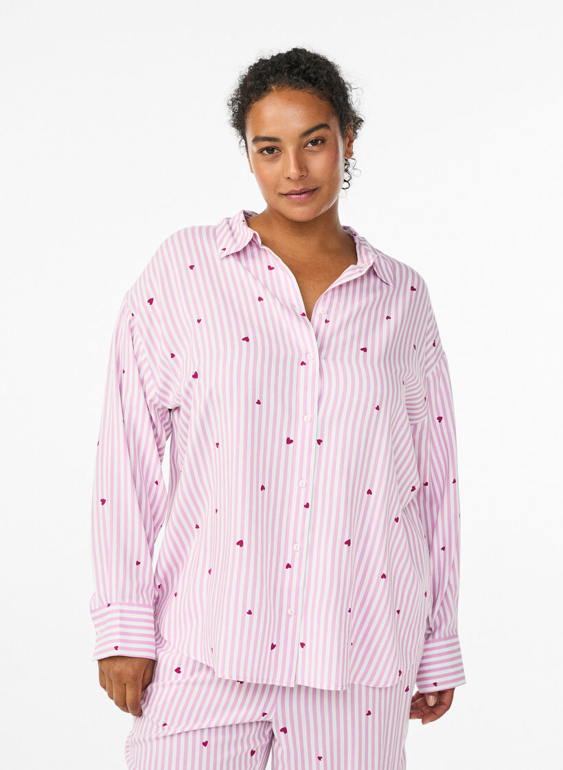Nattkjole med striper og hjerter, Rosa, Model image number 0