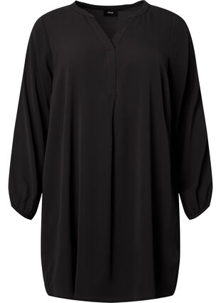 Kjole med lange ermer og V-hals, Black, Packshot image number 0