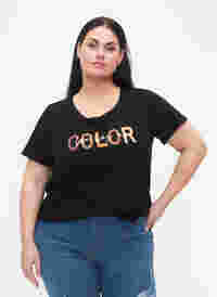 T-skjorte i bomull med trykk, Black COLOR, Model