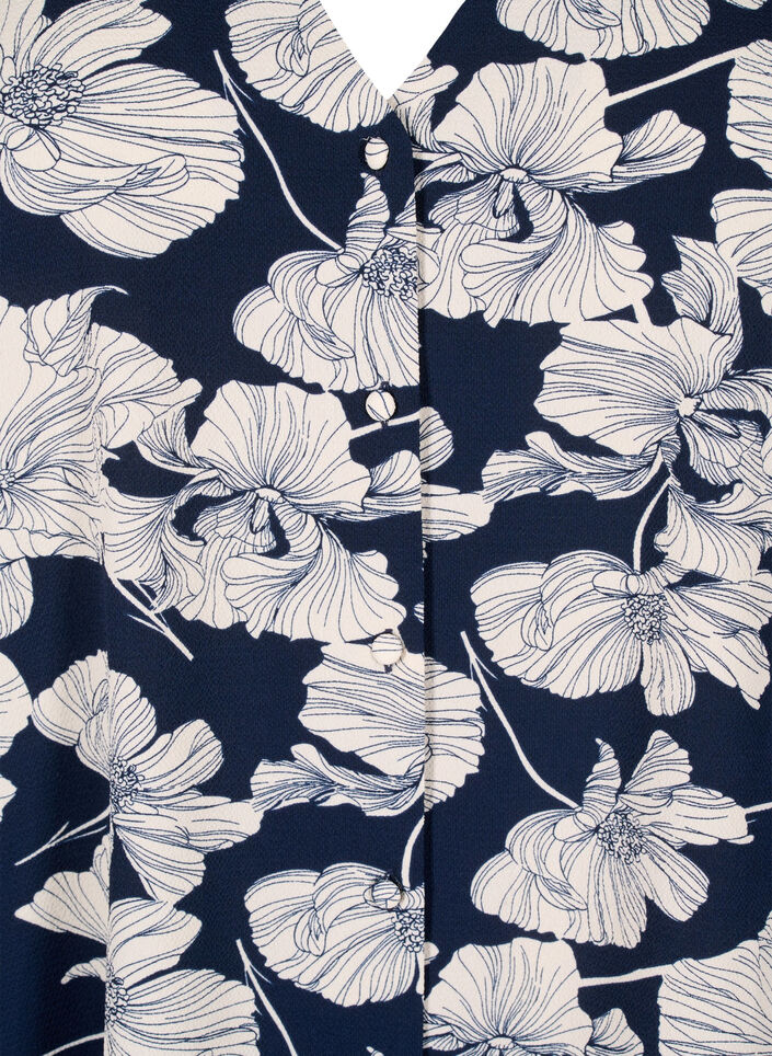 Skjortebluse med v-hals og trykk, Navy B. Flower AOP, Packshot image number 2