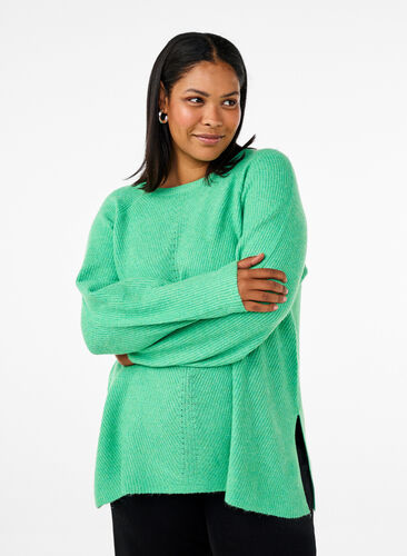 Zizzi Strikket bluse med rund hals, Light G. Green Mel., Model image number 0