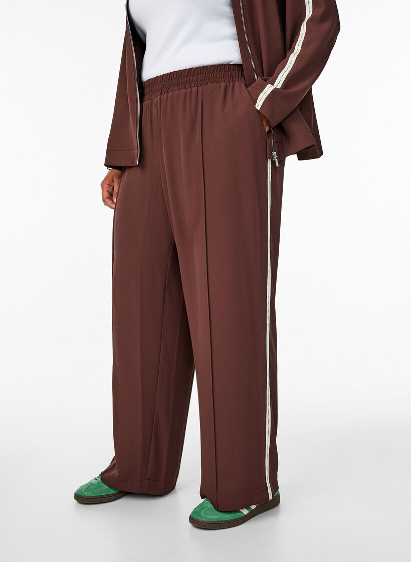 Sporty bukser med rette ben og sidestriper, Deep Mahogany, Model