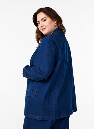 Zizzi Denimblazer med lommer, Blå, Model image number 2