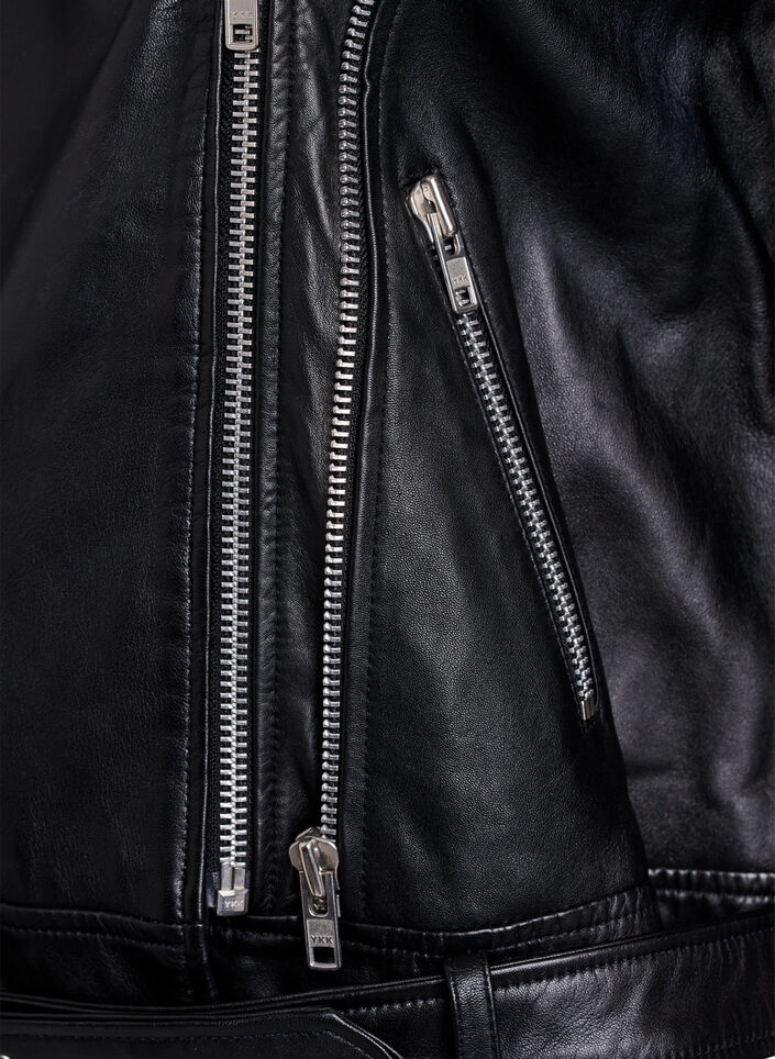 Skinn bikerjakke med belte, Black, Packshot