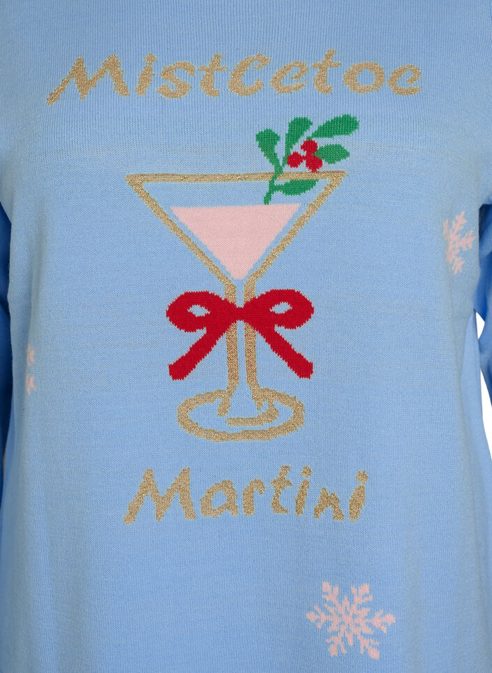 Strikkebluse med julemotiv, Bl&aring;, Packshot image number 2