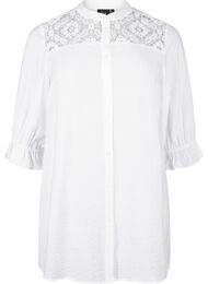 Lang skjorte i viskose med blondedetalj, Bright White
