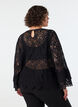 Blondebluse med lange trompetermer og volanger, Svart, Model image number 2