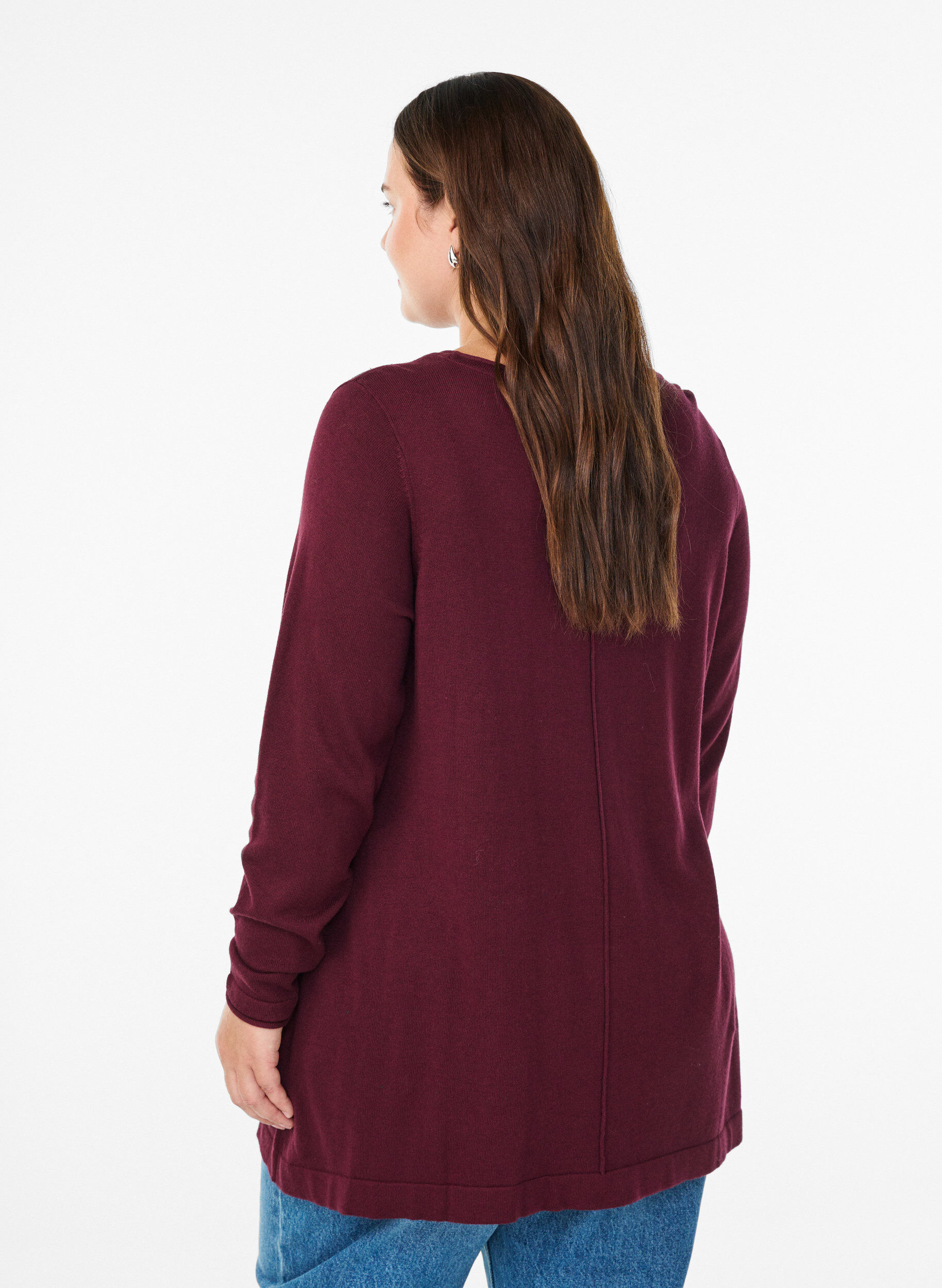 Zizzi Strikket bluse i bomull og viskoseblanding, M&oslash;rk Bordeaux, Model image number 2