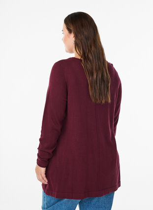 Zizzi Strikket bluse i bomull og viskoseblanding, Mørk Bordeaux, Model image number 2