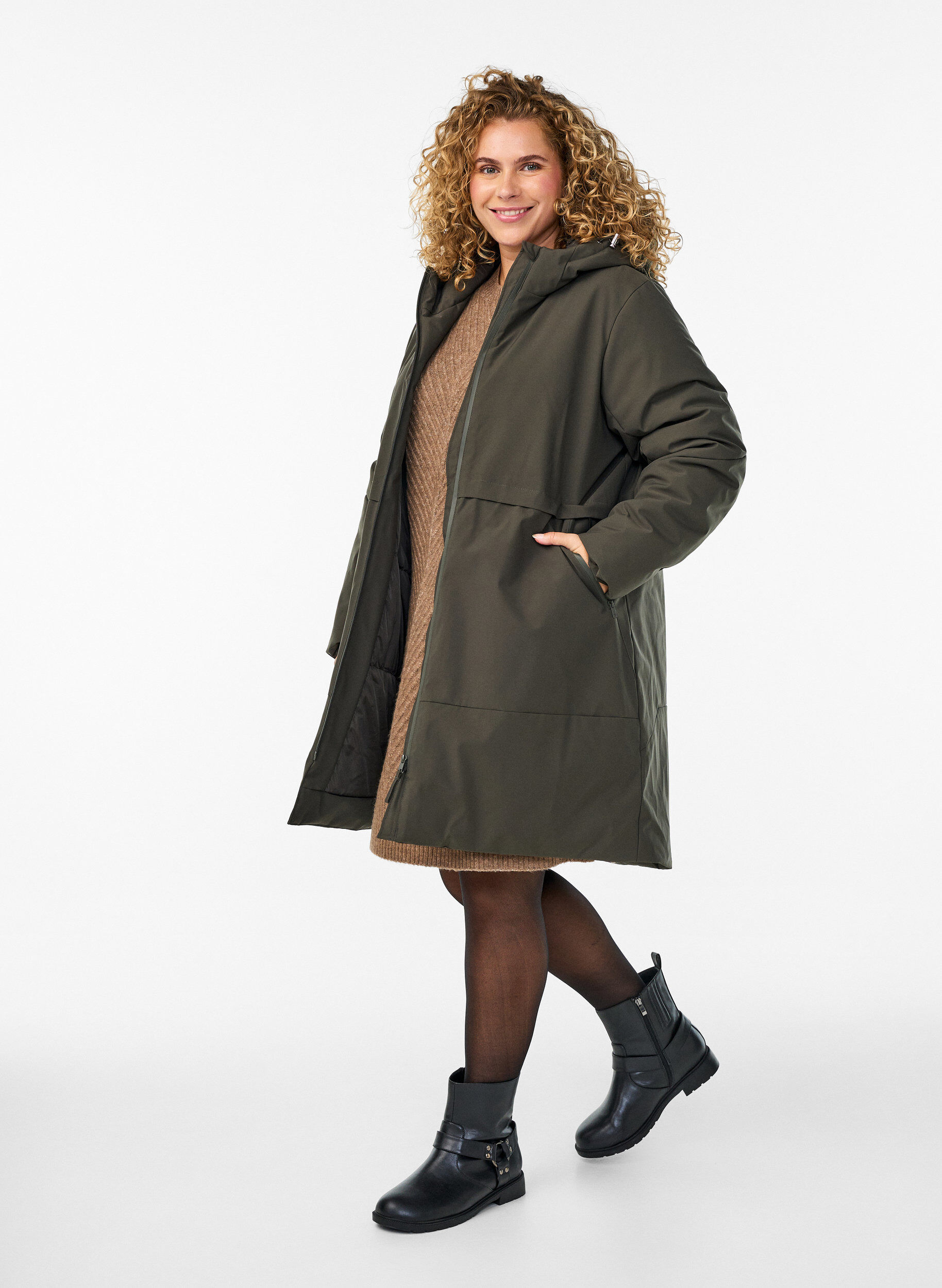 ZizziVinterjakke med justerbar midje, Gr&oslash;nn, Model image number 1