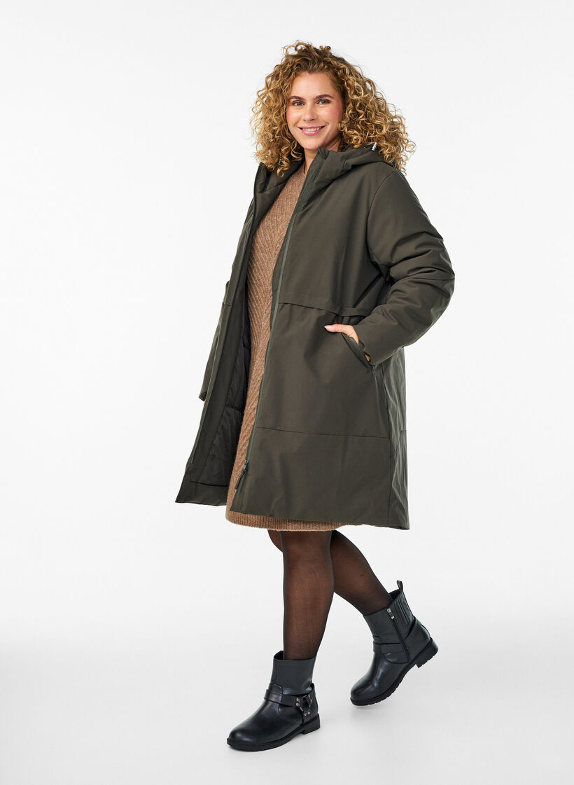 Vinterjakke med justerbar midje, Gr&oslash;nn, Model image number 1