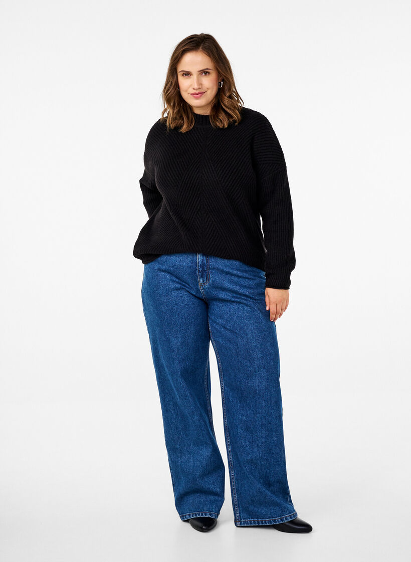 Genser med stripemønster og lange ermer, Black Mel., Model image number 2