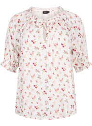Viskosebluse med paisleymønster og albuelange ermer, B. White Rose Flower