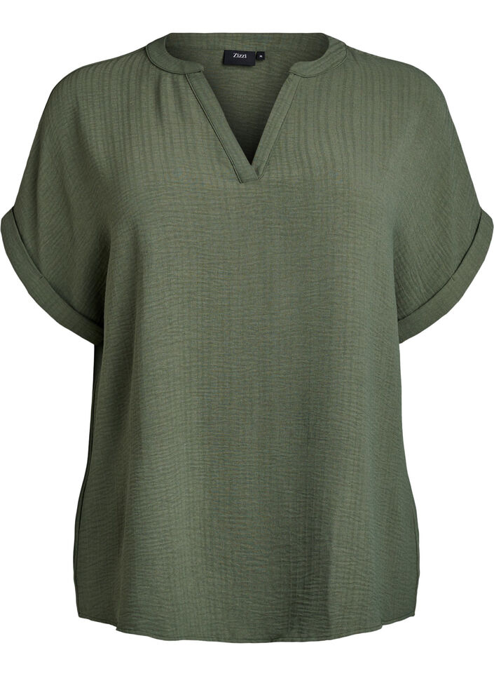 Løs bluse med korte ermer, Grønn, Packshot image number 0