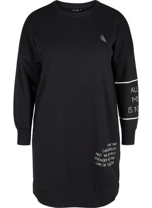 Langermet kjole med trykk, Black, Packshot image number 0