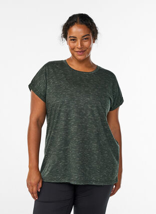 Zizzi Løs trenings-T-skjorte med korte ermer, Grønn, Model image number 0