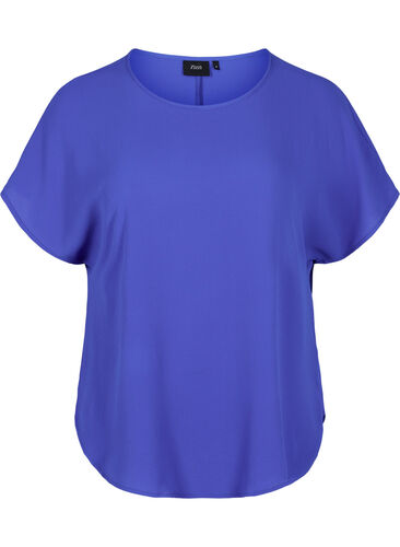 Bluse med korte ermer og rund hals, Dazzling Blue, Packshot image number 0