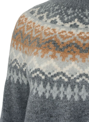 Mønstret strikket kjole med lange ermer, Medium G. Mel. Comb, Packshot image number 3