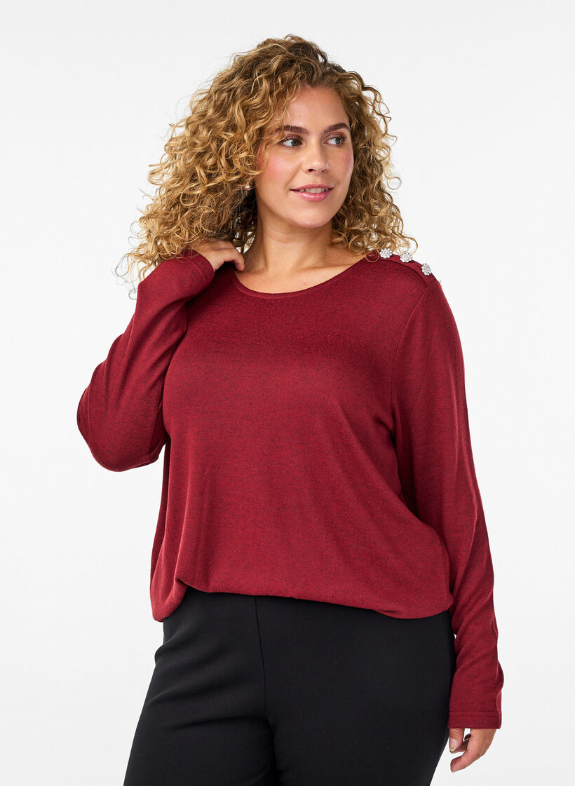 Bluse med dekorative knapper, Rød, Model image number 0