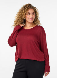 Bluse med dekorative knapper, Rød Bluse med dekorative knapper, Rød, Model