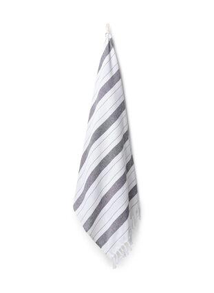 Stripete håndkle med frynser, Dark Grey Melange, Packshot image number 0