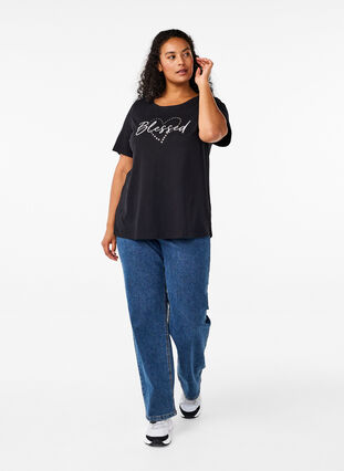 Zizzi FLASH - T-skjorte med motiv, Black Blessed , Model image number 2