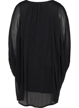 Langermet kjole med V-hals og smock, Black, Packshot image number 1