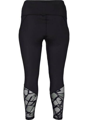 Cropped tights med mønstret mesh, Black, Packshot image number 1