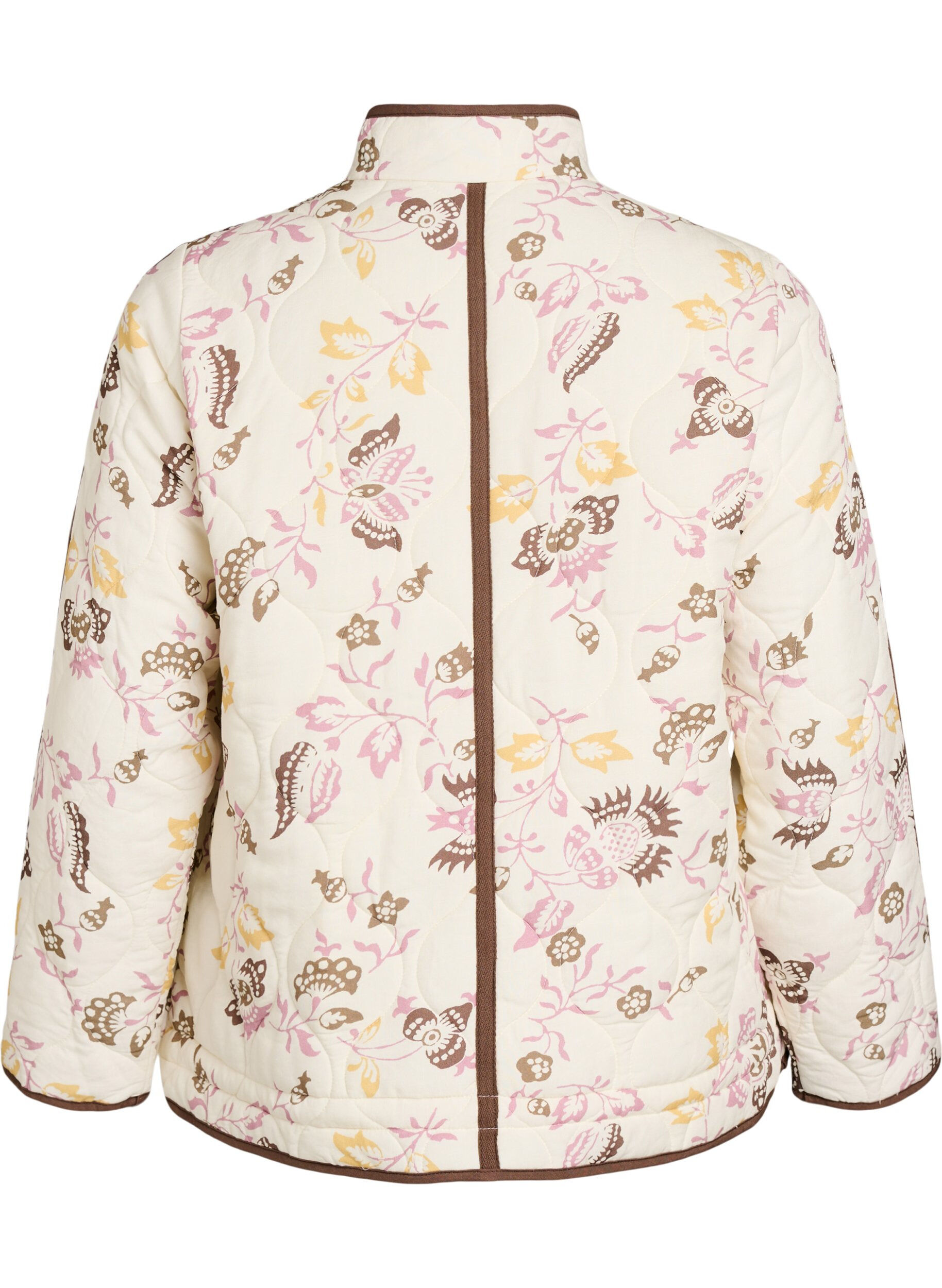 Zizzi Quiltet jakke med knapper og blomstertrykk, Beige, Packshot image number 1