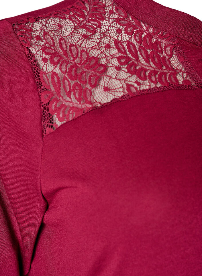 Jerseykjole med blondedetaljer og et lagdelt skj&oslash;rt, R&oslash;d, Packshot image number 3